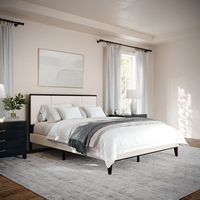 Martha Stewart - Jett Wooden Queen Size Platform Bed with Upholstered Inset Headboard-Dark Brown/... - Large Front