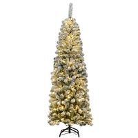 Costway - 6Ft Pre-lit Snow Flocked Artificial Pencil Christmas Pine Tree w/ 250 LED Lights - Gree... - Large Front