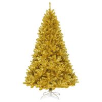 Costway - 7.5ft Artificial Tinsel Christmas Tree w/1258 Tips Foldable Stand - Champagne Gold - Large Front