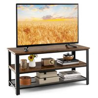 Costway - Industrial TV Stand Media Center for TVs up to 50 inch - Rustic Brown/Black - Large Front