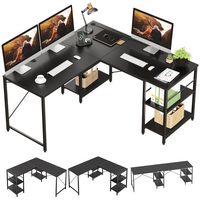 Bestier 59inch L Shaped Desk with Shelves Home Office Gaming Computer Desk - black - Large Front