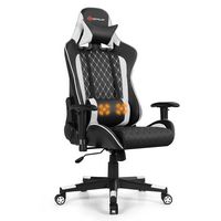 Costway - Massage Gaming Chair with Headrest - White and Black - Large Front