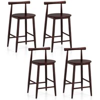 Costway Bar Chair Counter Height Stools Set of 4 with Acacia Wood Frame Supporting Legs - Brown - Large Front
