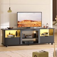 Bestier 70'' Gaming TV Stand with Storage, LED Media Console - Black Carbon Fiber - Large Front