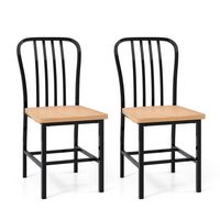 Costway Dining Chairs Set of 2 High Back Chairs Metal Frame Footrests Kitchen - Black/Natural - Large Front