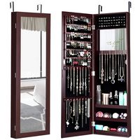 Costway - Wall Door Mounted Mirrored Jewelry Cabinet Storage Organizer - Brown - Large Front