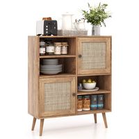 Costway - Rattan Buffet Sideboard Accent Storage Cabinet Coffee Bar Cabinet Doors Cubbies - Natural - Large Front