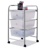 Costway - 3 Drawers Metal Rolling Storage Cart Scrapbook Supply & Paper Home Office - Clear - Large Front