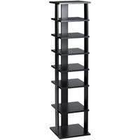 Costway - Wooden Shoes Storage Stand 7 Tiers Shoe Rack Organizer Multi-shoe Rack Shoe box - Black - Large Front
