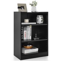 Costway - 3-Tier Bookcase Open Multipurpose Display Rack Cabinet with Adjustable Shelves - Black - Large Front