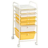 Costway - 6 Drawer Rolling Storage Cart Scrapbook Paper Office School Organizer - Beige + Yellow - Large Front