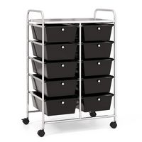 Costway - 10 Drawer Storage Cart Utility Rolling Trolley Kitchen Office Organizer - Black - Large Front