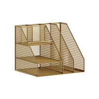 Martha Stewart - Ryder Large Steel Mesh Desktop Organizer with File Holder - Gold - Large Front