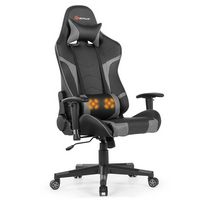 Costway - Racing Massage Gaming Chair with Lumbar Support - Gray/Black - Large Front