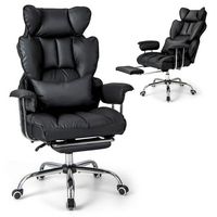 Costway - Big and Tall Executive Office Chair with Footrest Lumbar Support - Black - Large Front