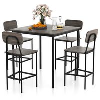 Costway 5-Piece Industrial Dining Table Set with Counter Height Table & 4 Bar Stools Grey - Gray - Large Front