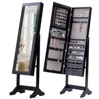 Costway - Mirrored Jewelry Cabinet Storage Organizer Drawers - Black - Large Front