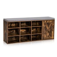 Costway - Shoe Bench w/Padded Cushion 9-cube Adjustable Storage Shoe Rack - Rustic Brown - Large Front