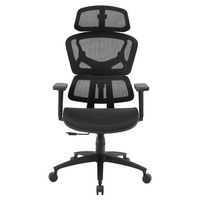 OSP Home Furnishings - Mesh Back with Headrest and Adjustable Arms on Nylon Base - Black - Large Front