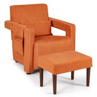 Costway - Modern Suede Sofa Chair with Ottoman and Waist Pillow - Orange - Large Front