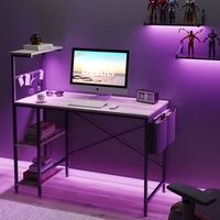 Bestier - Gaming Desk with LED Lights and Adjustable Shelves - 44