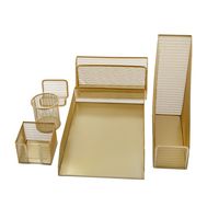 Martha Stewart - Ryder Premium 6 Piece Mesh Metal Desktop Organizer Set - Gold - Large Front