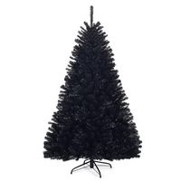 Costway - 6Ft Hinged Artificial Christmas Tree Full Tree with Metal Stand - Black - Large Front