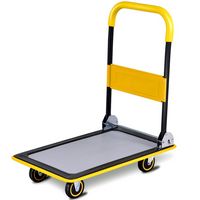 Costway - 330lbs Folding Platform Cart Dolly Push Hand Truck Moving Warehouse Foldable - Grey/Yellow - Large Front