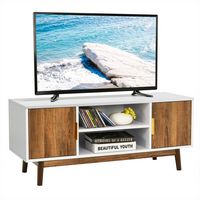 TV Stand Entertainment Media Console w/2 Storage Cabinets & Open Shelves - Large Front