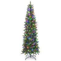 Costway - 7.5FT Pre-Lit Hinged Artificial Christmas Tree w/ 796 Tips & 350 LED Lights - Green - Large Front
