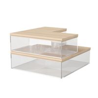 Martha Stewart - Brody Premium Clear Plastic Storage Bins with Paulownia Wood Lids-3PK S/M/L - Cl... - Large Front