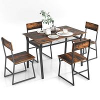 Costway 5 Piece Dining Table Set Industrial Rectangular Kitchen Table with 4 Chairs - Brown - Large Front