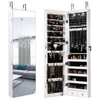 Costway - Mirrored Jewelry Cabinet Jewelry Organizer w/2 LED Lights - White - Large Front