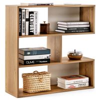 Costway - 3-Shelf Concave Bookshelf Room Organizer with Anti-Toppling Device Freestanding - Natural - Large Front