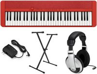 Casio - CT-S1RD Premium Pack with 61 Key Keyboard, Stand, AC Adapter, and Headphones - Red - Large Front