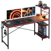Bestier - Gaming Desk with RGB LED Lighting and 4-Tier Reversible Storage Shelves - Carbon Fiber ... - Large Front