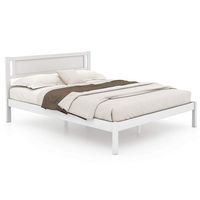 Costway Queen Wooden Platform Bed with 12 Slats Headboard & Under Bed Storage - White - Large Front