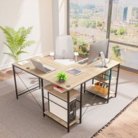 Bestier 55inch Gaming Desk L-shaped Desk Office Computer Desk - Light Oak - Large Front