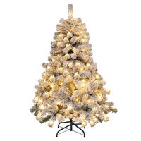 Costway - 4.5ft Pre-Lit Premium Snow Flocked Hinged Artificial Christmas Tree w/150 Lights - Gree... - Large Front