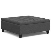 Simpli Home - Harrison Large Square Coffee Table Storage Ottoman - Slate Grey - Large Front