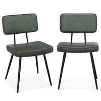 Costway Dining Chairs Set of 2 with PU Leather Cover Filled Sponge Waterfall Seats - Green - Large Front