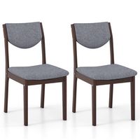 Costway Wooden Dining Chair Set of 2 with Padded Seat & Back, Rubber Wood Legs for Home - Oak + Grey - Large Front