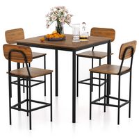 Costway 5-Piece Industrial Dining Table Set with Counter Height Table & 4 Bar Stools - Walnut - Large Front