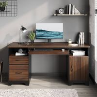 Bestier - 59inch Executive Gaming Desk with File Drawer, Storage Drawers, and Cabinet - Cherry - Large Front