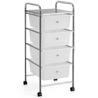 Costway - 4 Drawers Metal Rolling Storage Cart Scrapbook Supply & Paper Home Office - Clear - Large Front