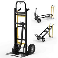 Costway - 3-in-1 Convertible Hand Truck with 4 Rubber Wheels 1000 lbs Max Load Capacity - Black/Y... - Large Front