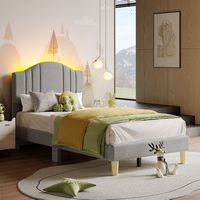 Pinmoco - Twin Upholstered Platform Bed Frame with Adjustable LED Arc Headboard - Fabric Gray - Large Front