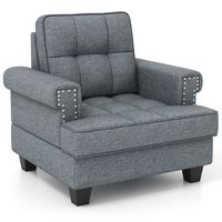 Costway - Mid-Century Modern Accent Cushion Studded Armchair with Thick Pillow - Gray - Large Front