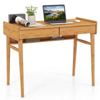 Costway - Bamboo Writing Desk with Storage Drawers and Open Shelf - 39.5