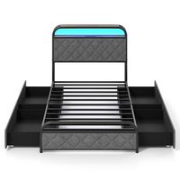 Costway Twin Size Bed Frame with LED Lights & Charging Station Storage Headboard - Black - Large Front